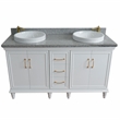 61 in. Double Wooden Vanity White Gray Granite Rectangle Sink