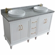 61 in. Double Wooden Vanity White Gray Granite Rectangle Sink