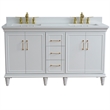61 in. Double Wooden Vanity White White Quartz Rectangle Sink