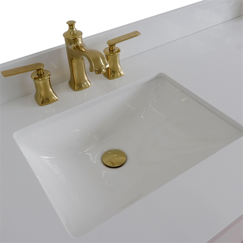 61 in. Double Wooden Vanity White White Quartz Rectangle Sink