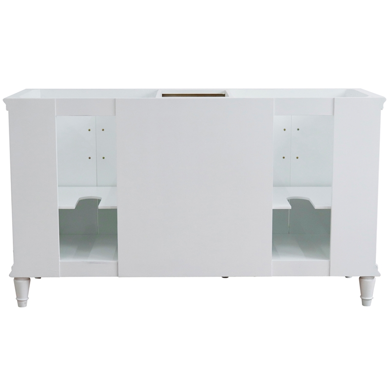 61 in. Double Wooden Vanity White White Quartz Rectangle Sink