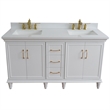 61 in. Double Wooden Vanity White White Quartz Rectangle Sink
