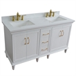 61 in. Double Wooden Vanity White White Quartz Rectangle Sink