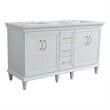 61 in. Double Wooden Vanity White White Quartz Rectangle Sink