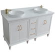 61 in. Double Wooden Vanity White White Quartz Round Sink