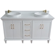 61 in. Double Wooden Vanity White White Quartz Round Sink