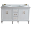 61 in. Double Wooden Vanity White White Quartz Round Sink