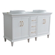 61 in. Double Wooden Vanity White White Quartz Round Sink
