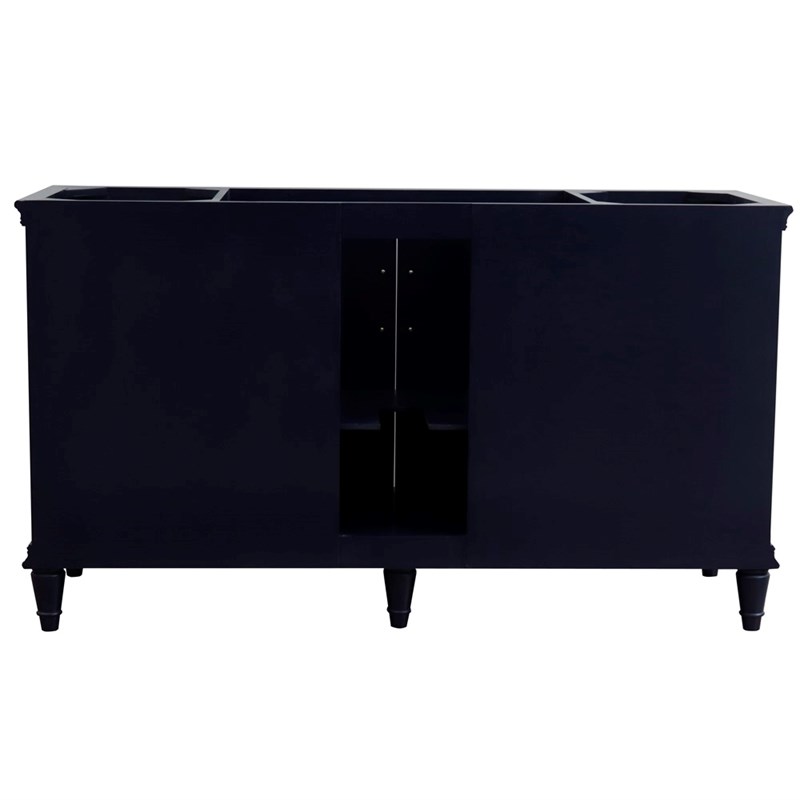 61 in. Single Wooden Vanity  Blue Gray Granite Round Sink