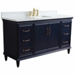 61 in. Single Wooden Vanity  Blue White Quartz Rectangle Sink