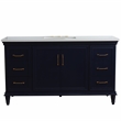 61 in. Single Wooden Vanity  Blue White Quartz Rectangle Sink