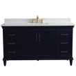 61 in. Single Wooden Vanity  Blue White Quartz Rectangle Sink