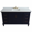 61 in. Single Wooden Vanity  Blue White Quartz Rectangle Sink