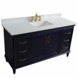 61 in. Single Wooden Vanity  Blue White Quartz Rectangle Sink