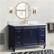 61 in. Single Wooden Vanity  Blue White Quartz Rectangle Sink