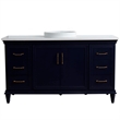 61 in. Single Wooden Vanity  Blue White Quartz Round Sink