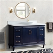 61 in. Single Wooden Vanity  Blue White Quartz Round Sink