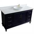 61 in. Single Wooden Vanity  Blue White Quartz Round Sink