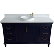 61 in. Single Wooden Vanity  Blue White Quartz Round Sink