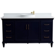 61 in. Single Wooden Vanity  Blue White Quartz Round Sink