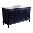 61 in. Single Wooden Vanity  Blue White Quartz Round Sink