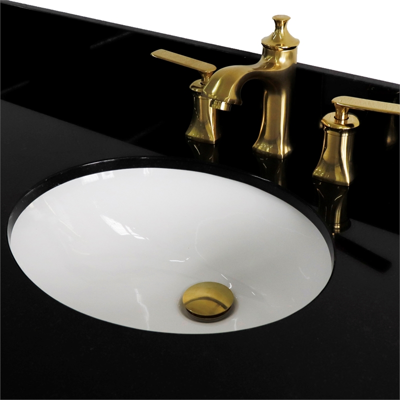 61 in. Single Wooden Vanity  Dark Gray Black Galaxy Granite Oval Sink