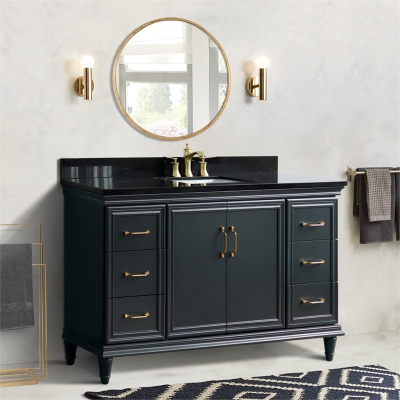 61 in. Single Wooden Vanity  Dark Gray Black Galaxy Granite Rectangle Sink
