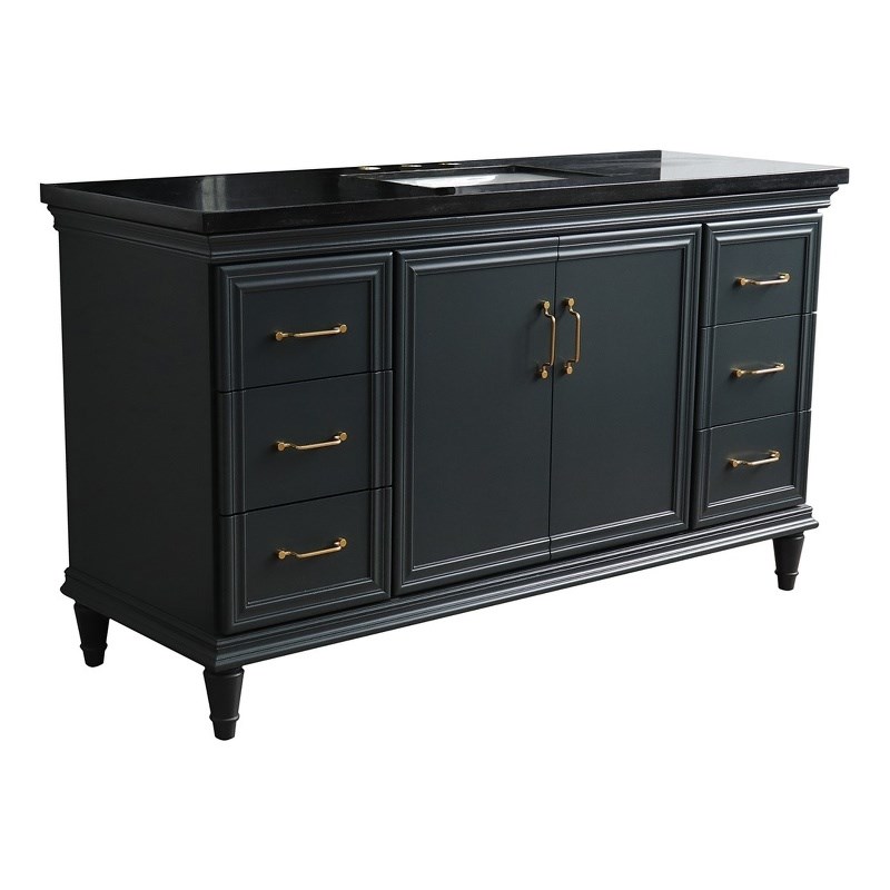 61 in. Single Wooden Vanity  Dark Gray Black Galaxy Granite Rectangle Sink