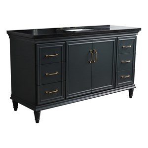 61 in. Single Wooden Vanity  Dark Gray Black Galaxy Granite Rectangle Sink