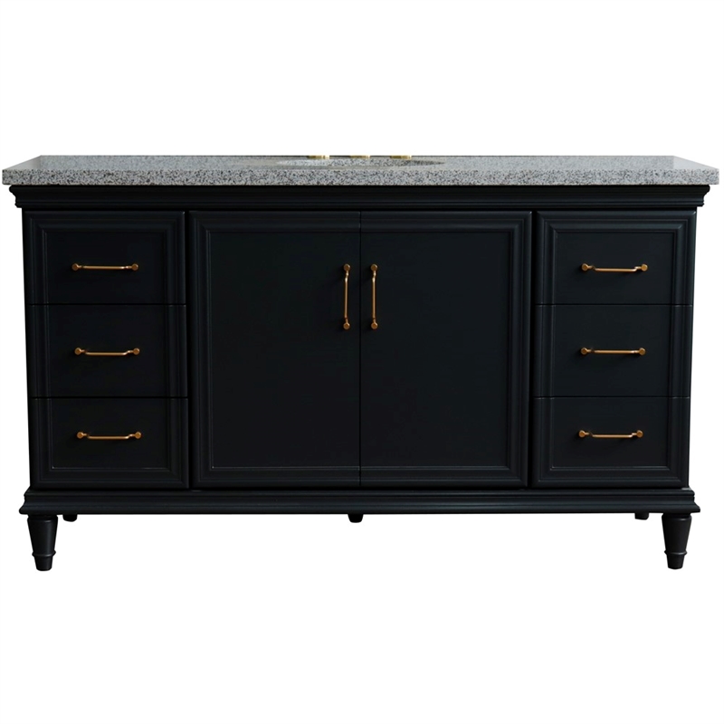 61 in. Single Wooden Vanity  Dark Gray Gray Granite Oval Sink
