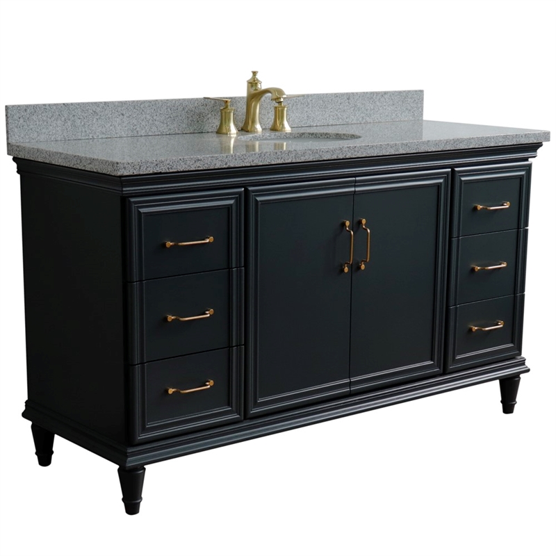 61 in. Single Wooden Vanity  Dark Gray Gray Granite Oval Sink
