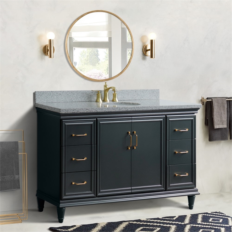 61 in. Single Wooden Vanity  Dark Gray Gray Granite Oval Sink