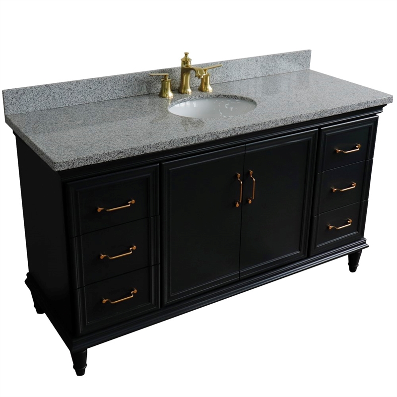 61 in. Single Wooden Vanity  Dark Gray Gray Granite Oval Sink