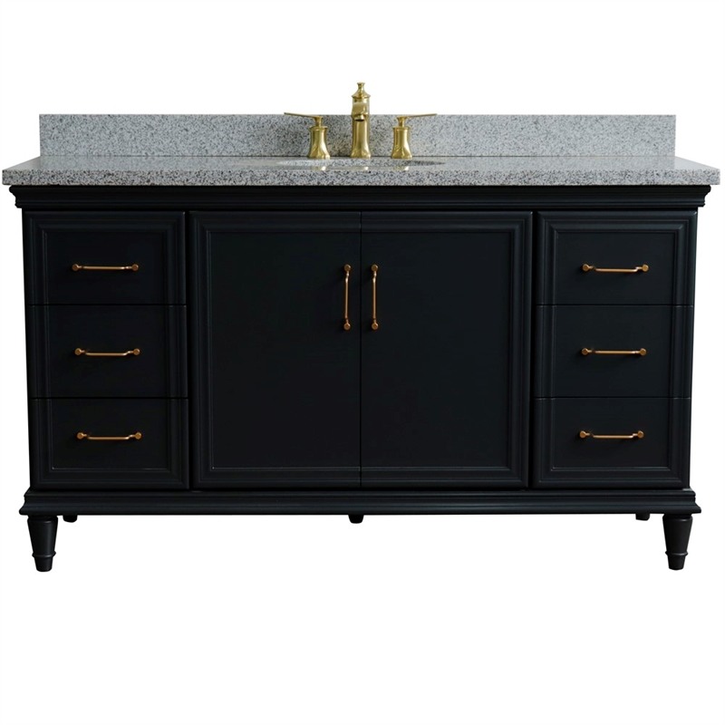 61 in. Single Wooden Vanity  Dark Gray Gray Granite Oval Sink