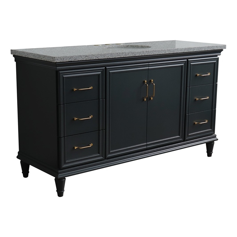 61 in. Single Wooden Vanity  Dark Gray Gray Granite Oval Sink