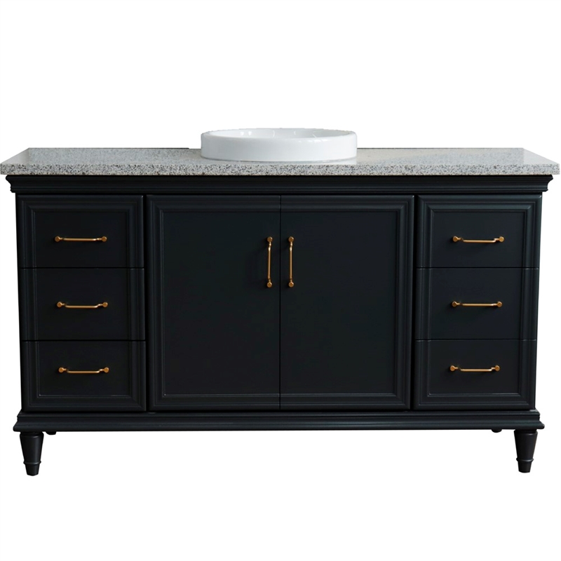 61 in. Single Wooden Vanity  Dark Gray Gray Granite Rectangle Sink