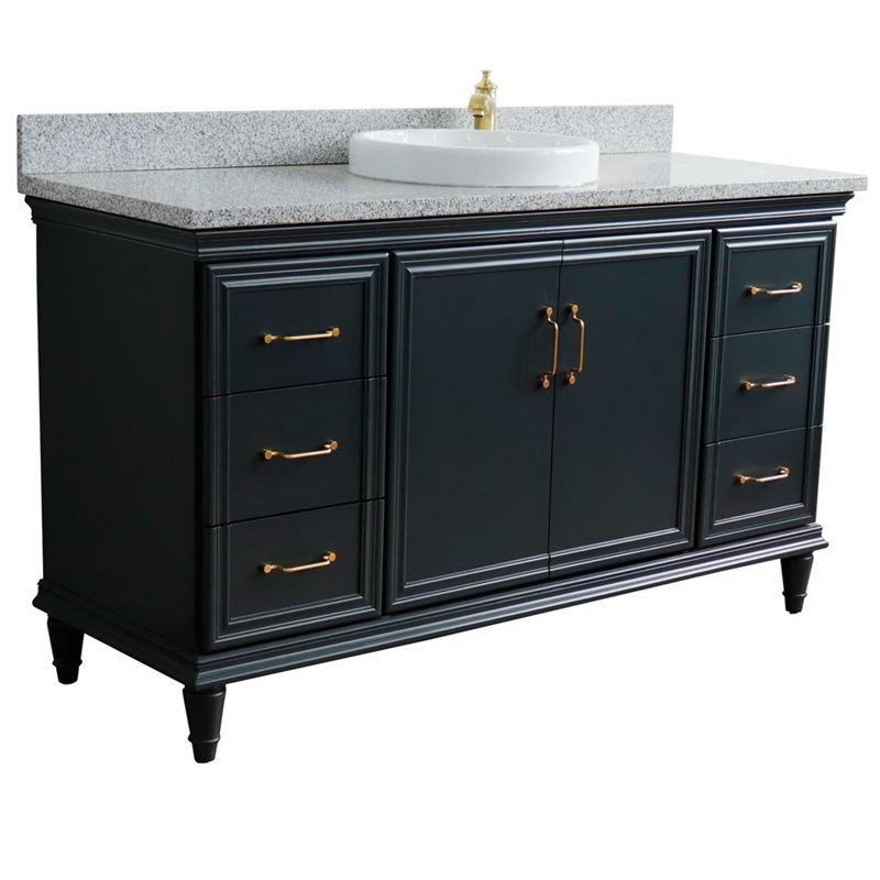 61 in. Single Wooden Vanity  Dark Gray Gray Granite Rectangle Sink