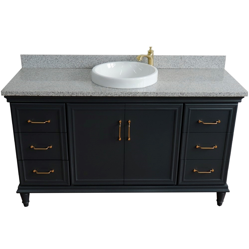 61 in. Single Wooden Vanity  Dark Gray Gray Granite Rectangle Sink