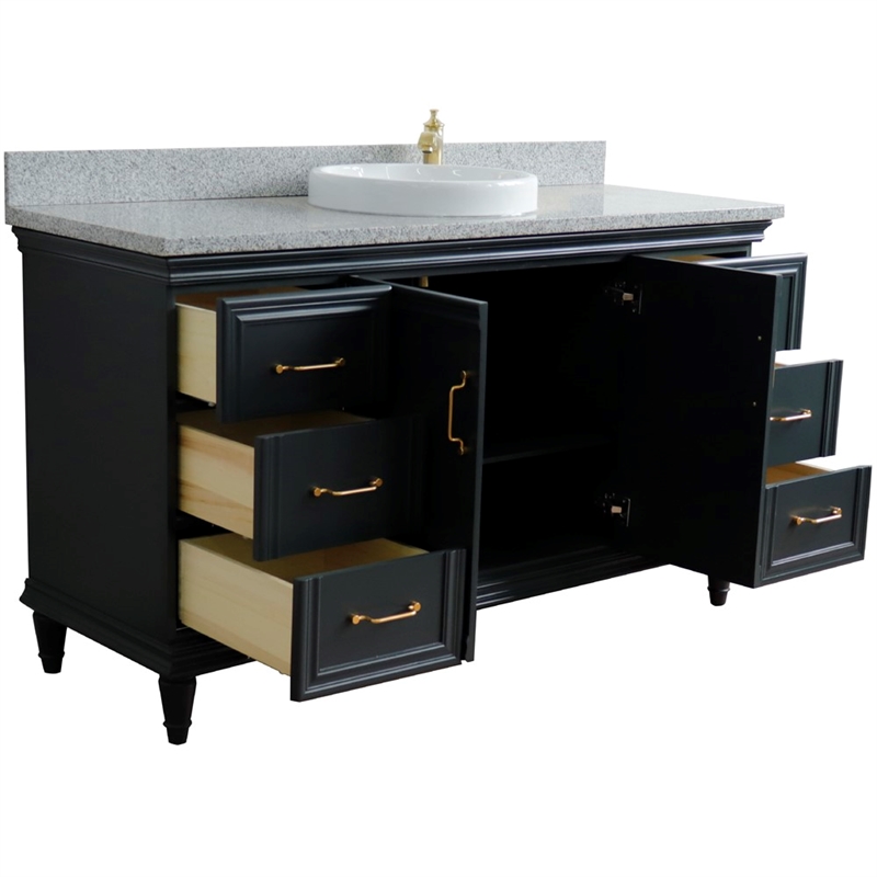 61 in. Single Wooden Vanity  Dark Gray Gray Granite Rectangle Sink