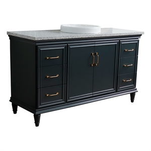 61 in. Single Wooden Vanity  Dark Gray Gray Granite Rectangle Sink