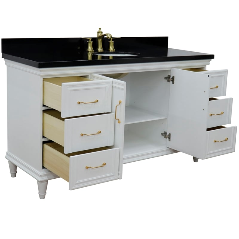 61 in. Single Wooden Vanity  White with Black Galaxy Oval Sink