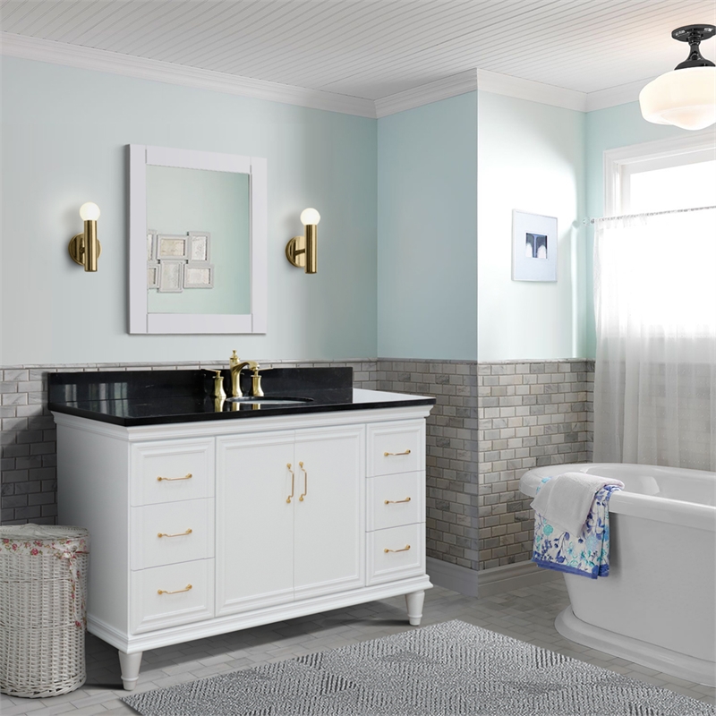 61 in. Single Wooden Vanity  White with Black Galaxy Oval Sink