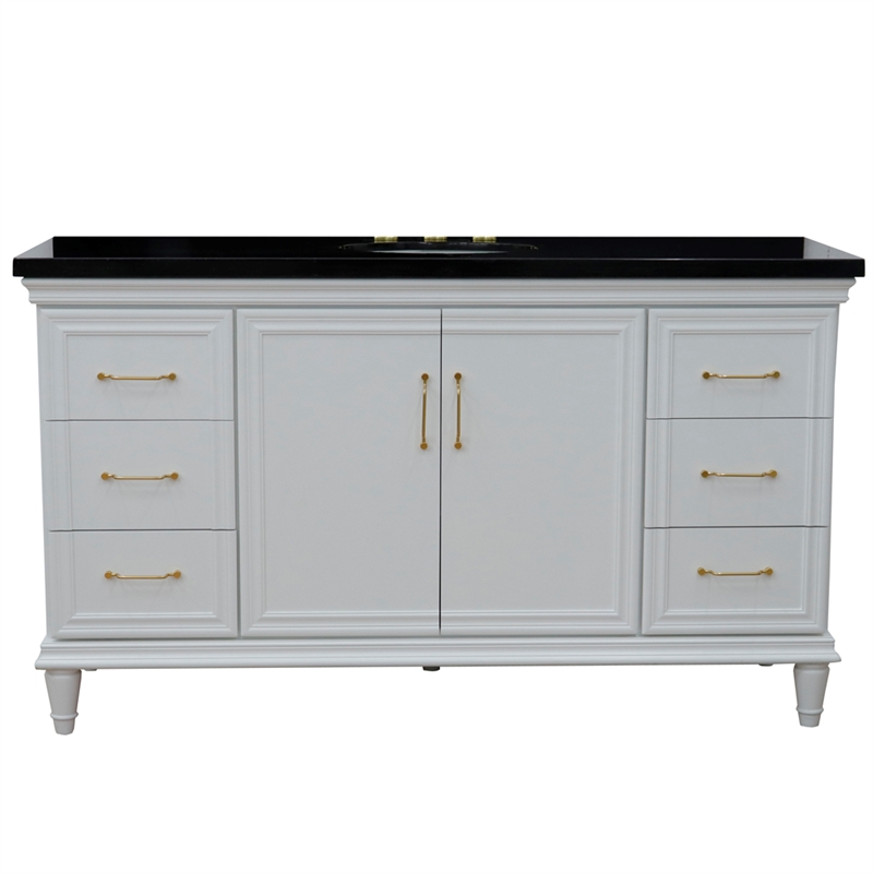 61 in. Single Wooden Vanity  White with Black Galaxy Oval Sink