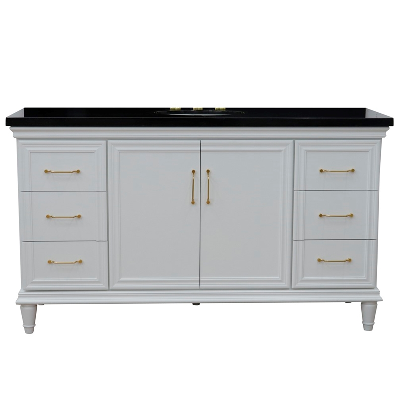 61 in. Single Wooden Vanity  White with Black Galaxy Oval Sink