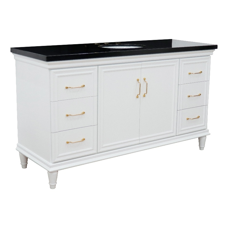61 in. Single Wooden Vanity  White with Black Galaxy Oval Sink