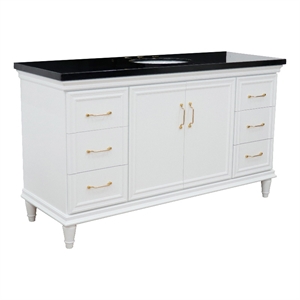 61 in. Single Wooden Vanity  White with Black Galaxy Oval Sink