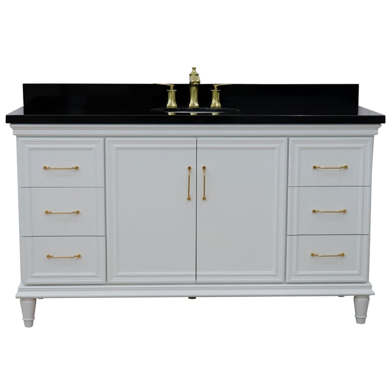 61 in. Single Wooden Vanity  White with Black Galaxy Oval Sink