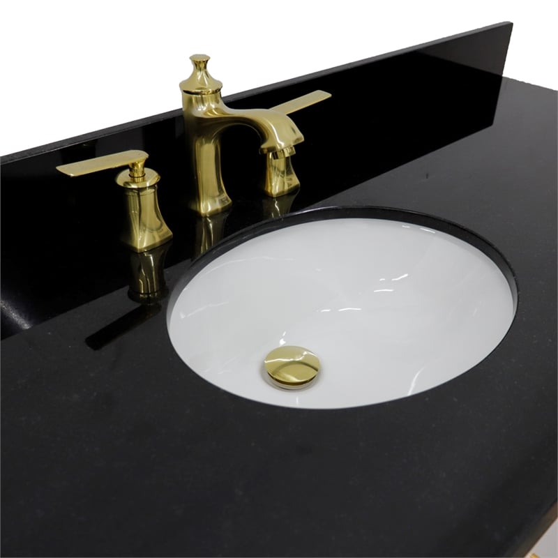 61 in. Single Wooden Vanity  White with Black Galaxy Oval Sink