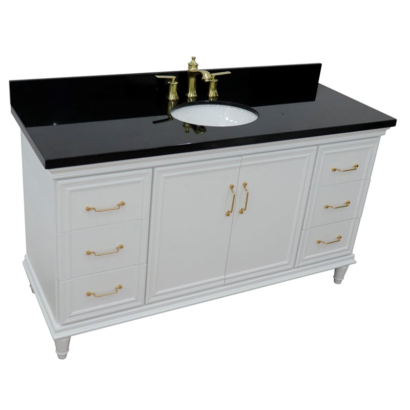 61 in. Single Wooden Vanity  White with Black Galaxy Oval Sink