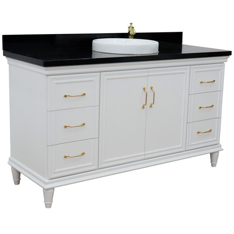 61 in. Single Wooden Vanity  White with Black Galaxy Rectangle Sink